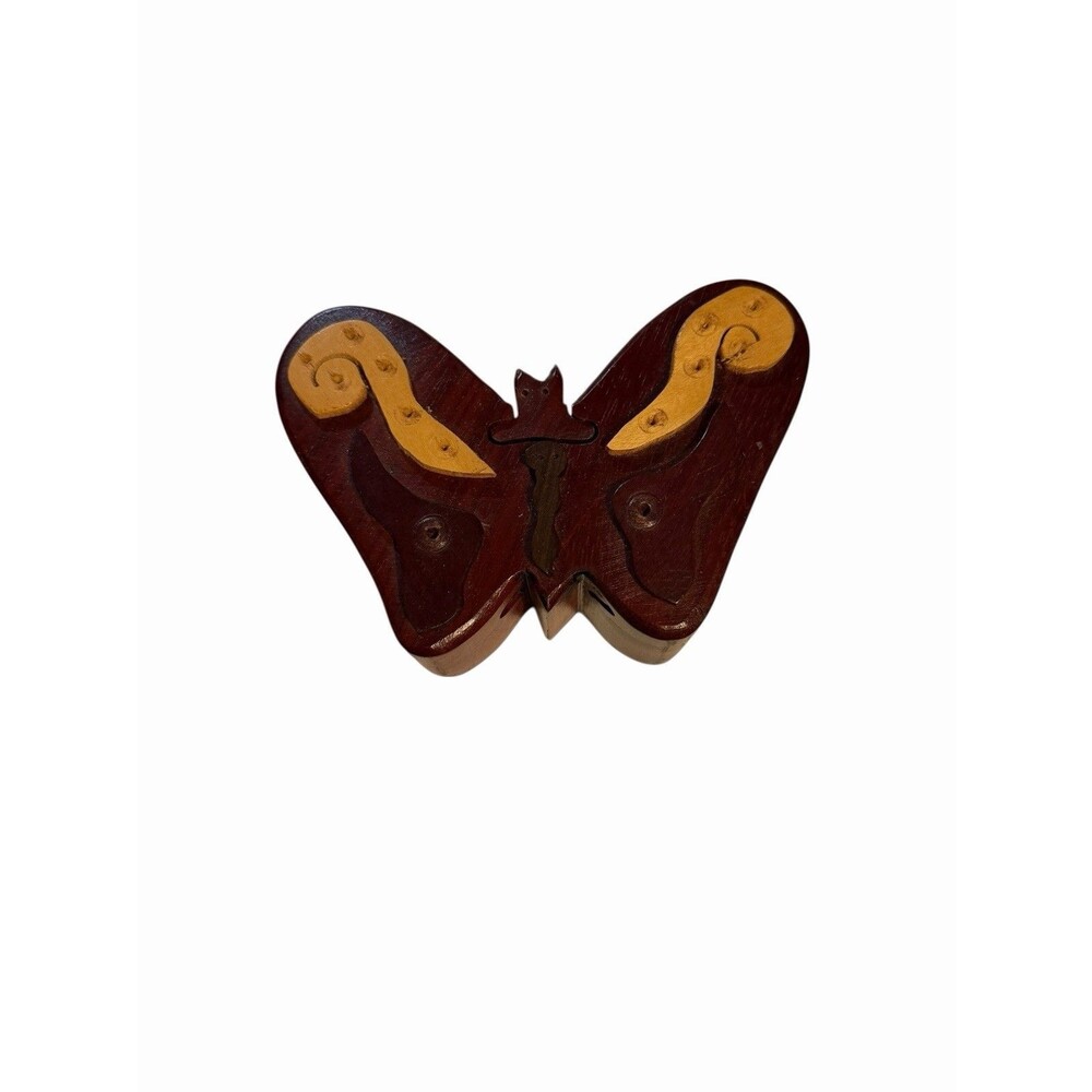 Wood Butterfly Carver Dans Puzzle Box Secret  Jewelry Trinket Hand Crafted